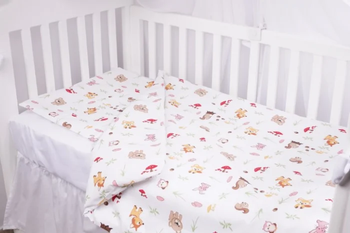 Lenjerie 3 piese pătuț creșă sau grădiniță, 120x60 cm, bumbac 100%, model Animăluțe și Ciuperci [3]