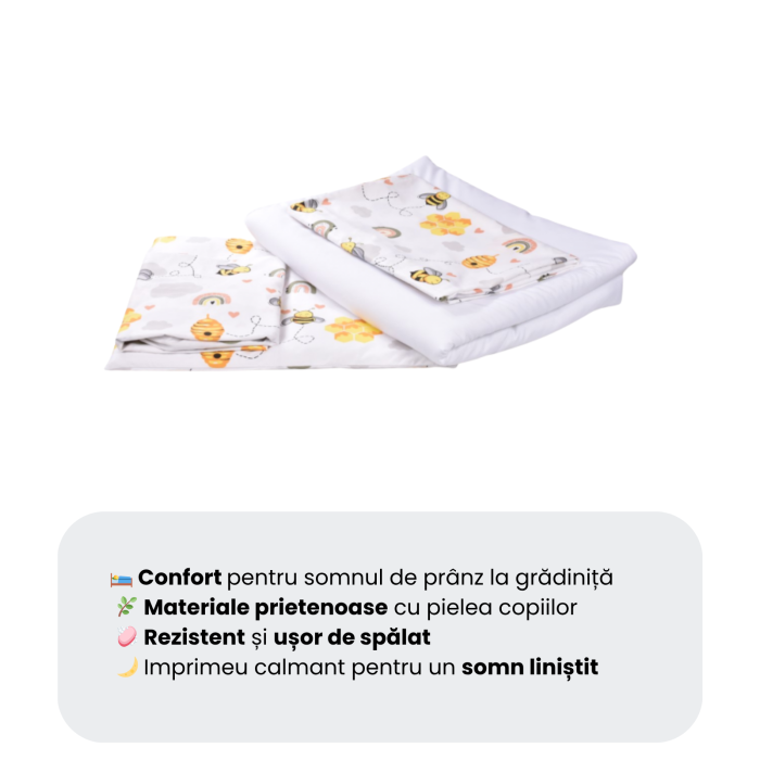 Lenjerie 3 piese pătuț creșă sau grădiniță, 120x60 cm, bumbac 100%, model Albinuțe [3]