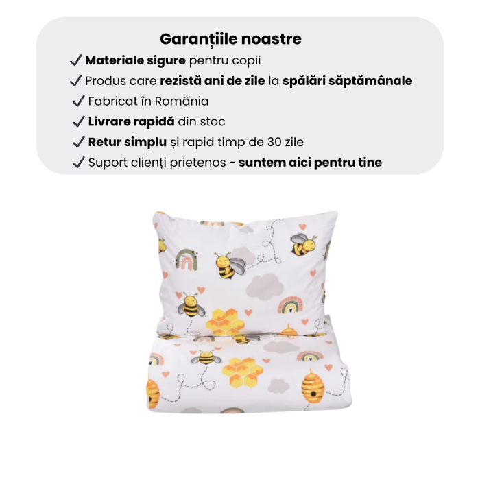 Lenjerie 3 piese pătuț creșă sau grădiniță, 120x60 cm, bumbac 100%, model Albinuțe [4]