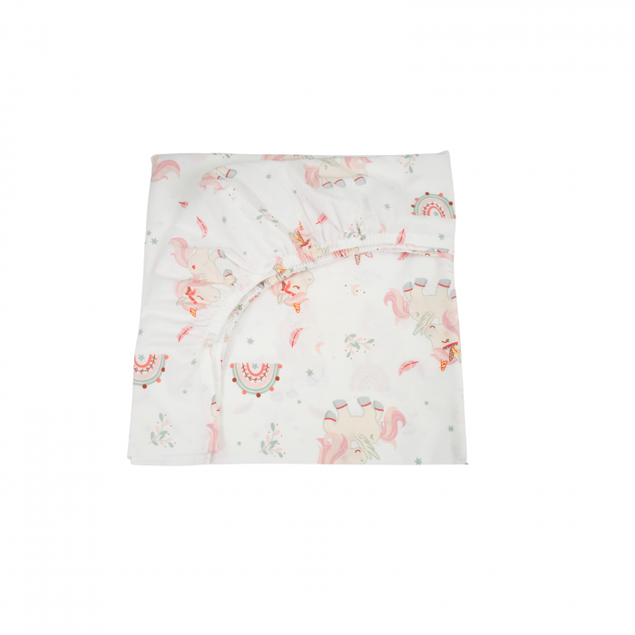 Lenjerie 3 piese patut incastrabil sau rabatabil bumbac 100% model unicorni roz [2]