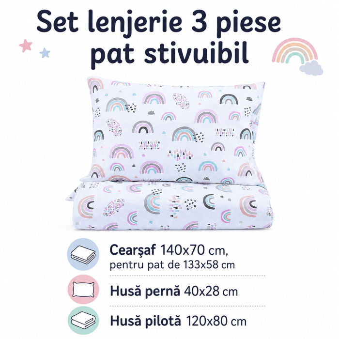Lenjerie 3 piese patut stivuibil bumbac 100%  model curcubee roz [4]