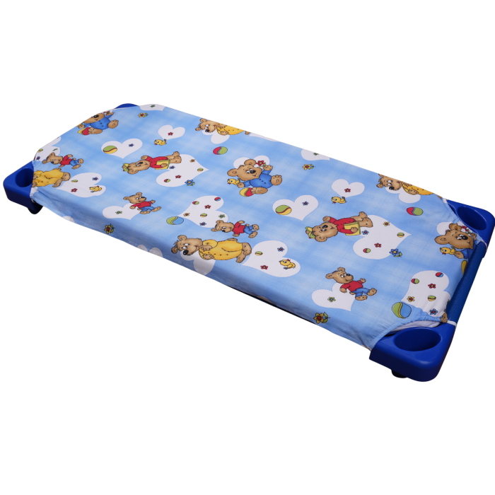 Lenjerie 3 piese pătuț stivuibil bumbac 100% standard, model ursuleți pe fond bleu [3]
