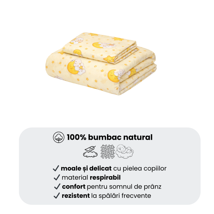 Lenjerie 3 piese patut stivuibil bumbac 100% standard, model ursuleti pe fond galben [4]