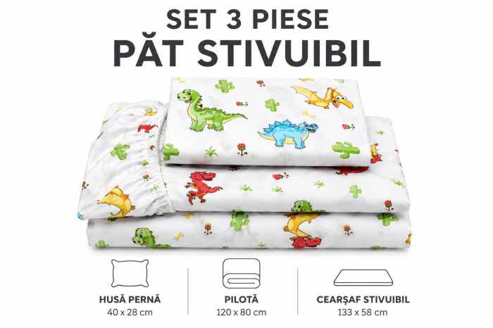 Lenjerie 3 piese patut gradinita model dinozauri [3]