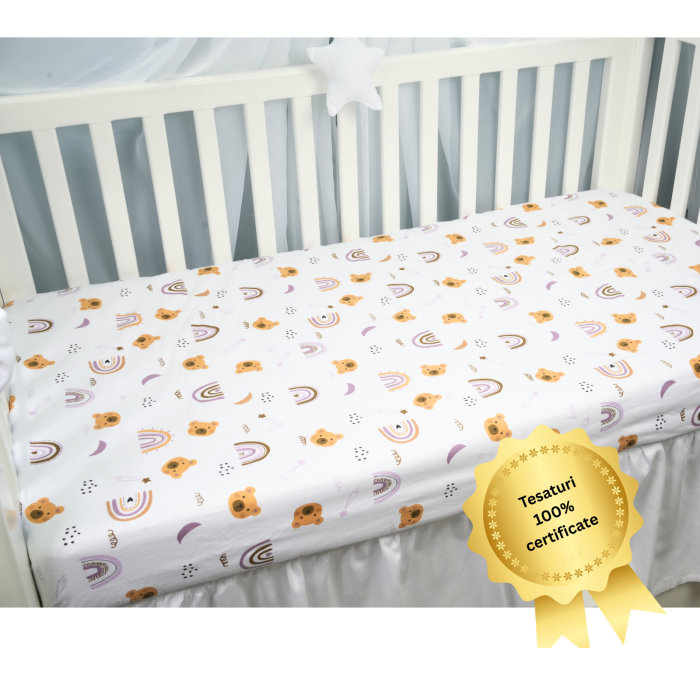 Lenjerie 3 piese bumbac finet 1005 model ursuleti maro patut 120x60 cm [2]