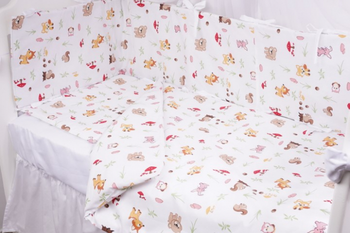 Lenjerie 5 piese patut 120x60 cm bumbac 100% model animalute si ciuperci [2]