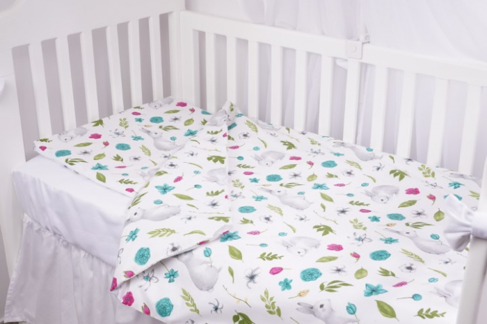 Lenjerie 6 piese patut 120x60 cm bumbac 100% model iepurasi si flori [2]