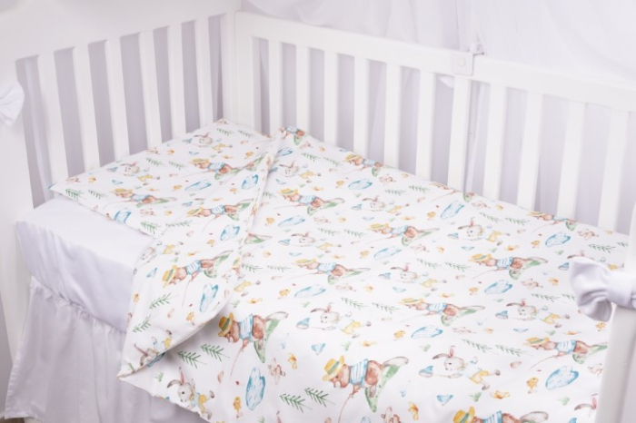 Lenjerie 6 piese patut 120x60 cm bumbac 100% model iepurasi galbeni [2]