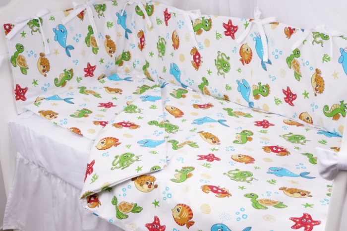 Lenjerie 5 piese patut 120x60 cm bumbac 100% model animale acvatice [2]