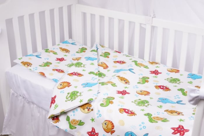 Lenjerie 6 piese patut 120x60 cm bumbac 100% model animale acvatice [2]