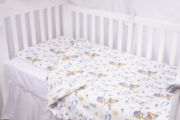 Lenjerie 6 piese patut 120x60 cm bumbac 100% model iepurasi albastru [2]