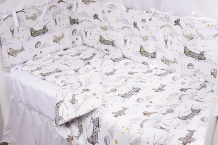 Lenjerie 5 piese patut 120x60 cm bumbac 100% model soldatei gri [2]