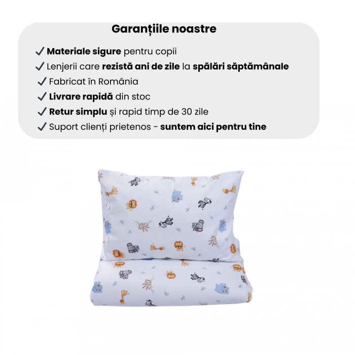 Lenjerie 5 piese pătuț creșă sau grădiniță, 120x60 cm, bumbac 100%, model Animăluțe Safari [5]