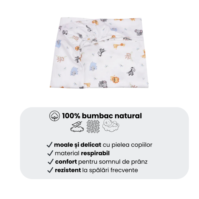 Lenjerie 5 piese pătuț creșă sau grădiniță, 120x60 cm, bumbac 100%, model Animăluțe Safari [6]