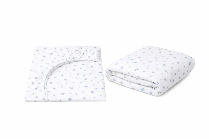 Lenjerie 5 piese pătuț creșă sau grădiniță, 120x60 cm, bumbac 100%, model Steluțe bleu [5]