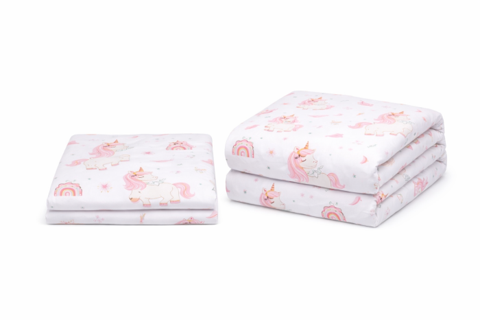 Lenjerie 5 piese pătuț creșă sau grădiniță, 120x60 cm, bumbac 100%, model Unicorni [5]