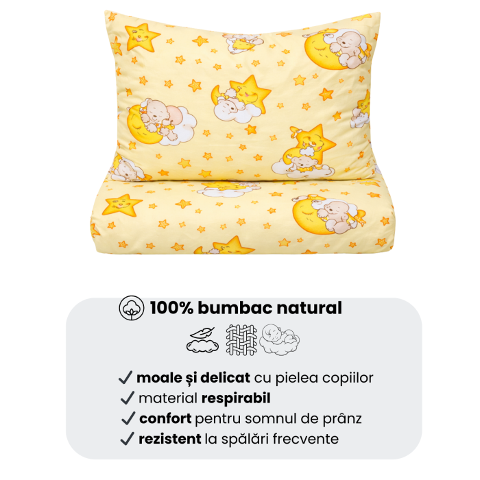 Lenjerie 5 piese patut stivuibil bumbac 100% standard, model ursuleti pe fond galben [6]