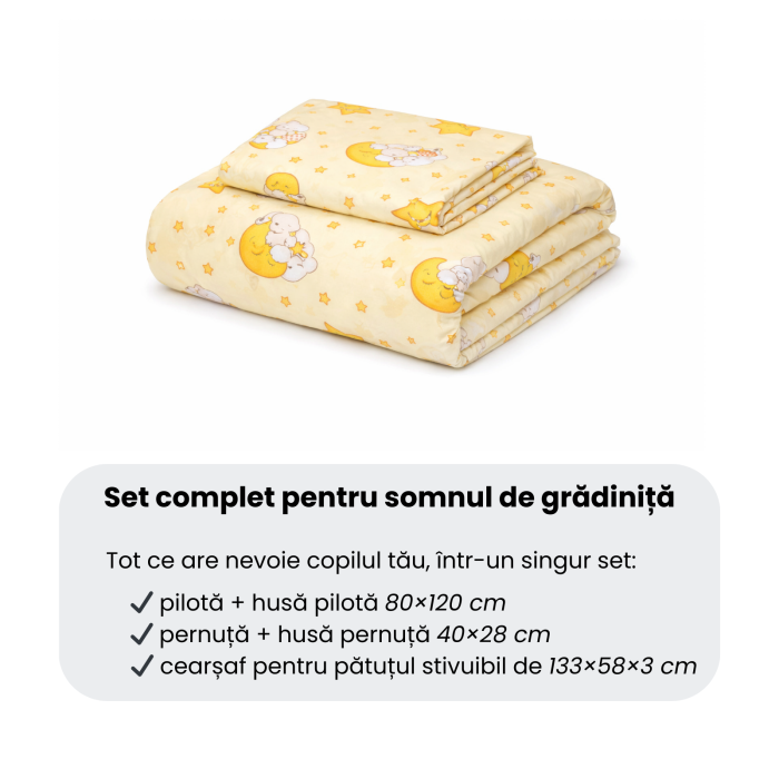 Lenjerie 5 piese patut stivuibil bumbac 100% standard, model ursuleti pe fond galben [4]