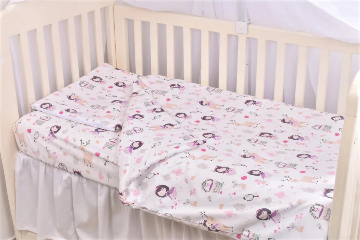 Lenjerie 6 piese pătuț 120x60 cm, bumbac 100%, model Fetițe [2]