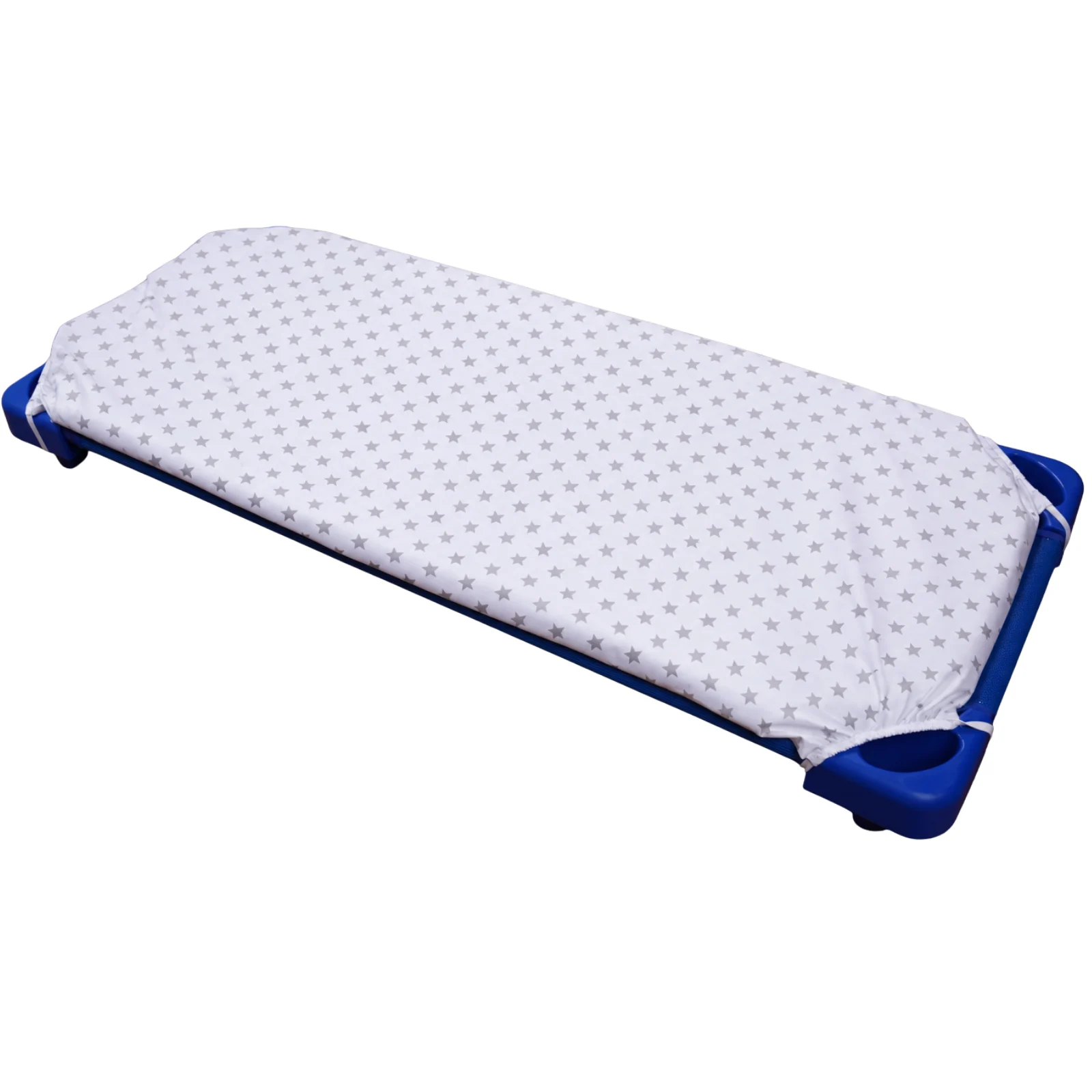 Lenjerie pat stivuibil grădiniță, 131x55x3 cm, 5 piese, set complet, bumbac 100%, confortabilă, multicolor, model Steluțe Gri [3]