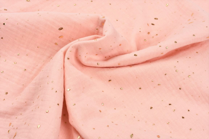 Muselina bumbac organic roz cu picaturi aurii [3]