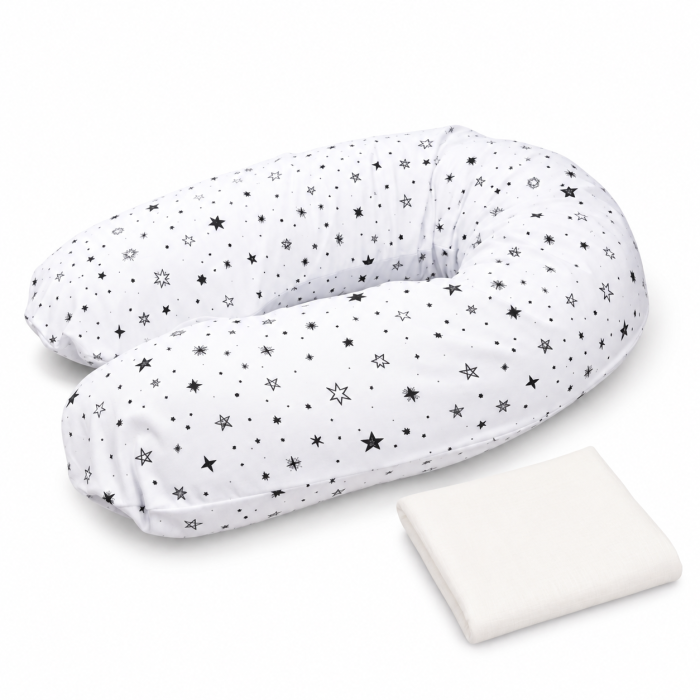 Pachet pernă pentru gravide, model Steluțe negre + muselină albă din bumbac organic [3]