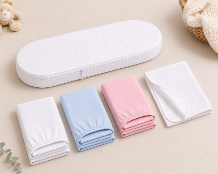 Pachet saltea landou + cearșaf + protecție impermeabilă 72x28x3 cm [2]