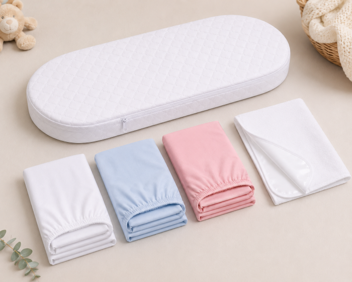 Pachet saltea landou + cearșaf + protecție impermeabilă 74x35x3 cm [2]
