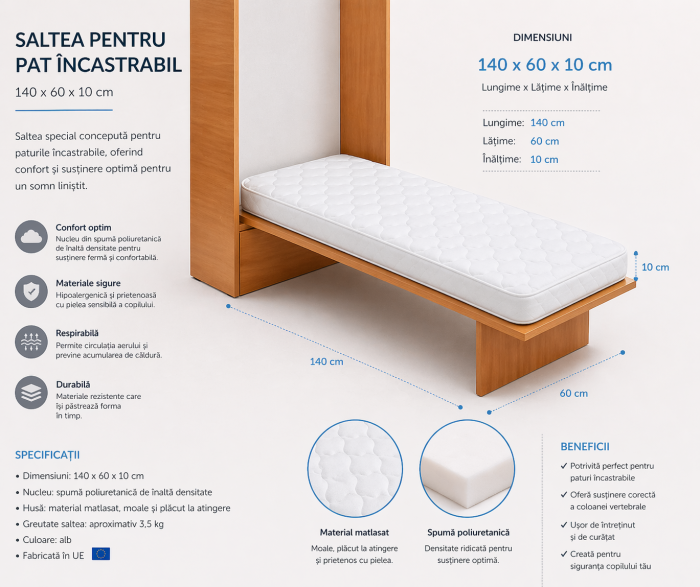 Pachet Saltea pătuț incastrabil 140x60 cm + protecție impermeabilă [3]