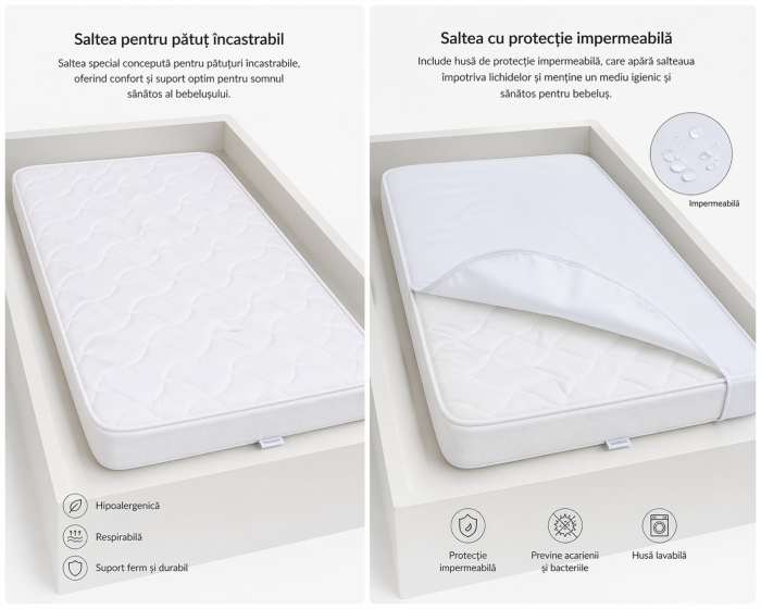 Pachet Saltea pătuț incastrabil 140x60 cm + protecție impermeabilă [2]