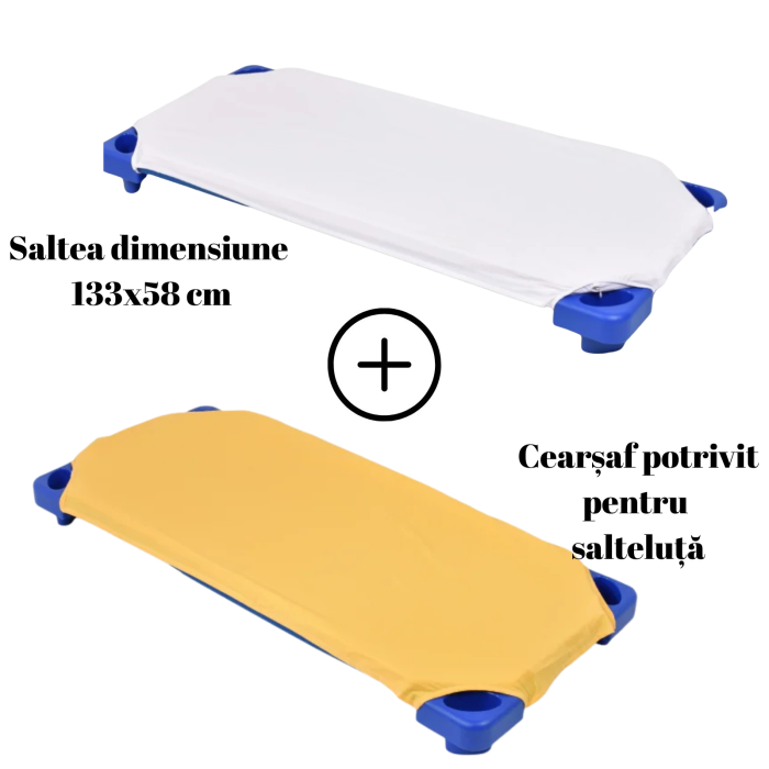 Pachet Saltea patut stivuibil gradinita sau cresa + cearsaf bumbac galben - Paturica fermecata [2]