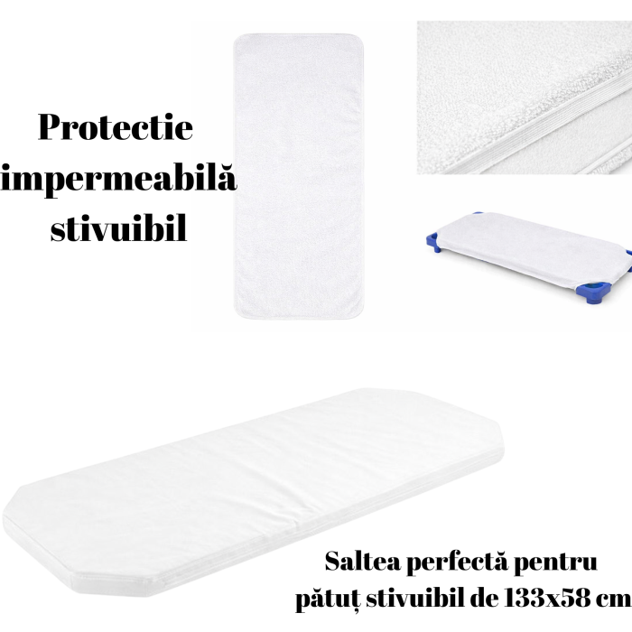 Pachet Set lenjerie 3 piese model flori de bumbac patut stivuibil + saltea patut stivuibil + protectie impermeabila [3]