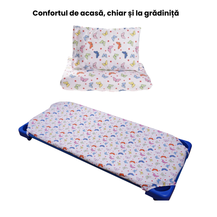 Pachet Set lenjerie 3 piese model fluturasi patut stivuibil + saltea patut stivuibil + protectie impermeabila [2]