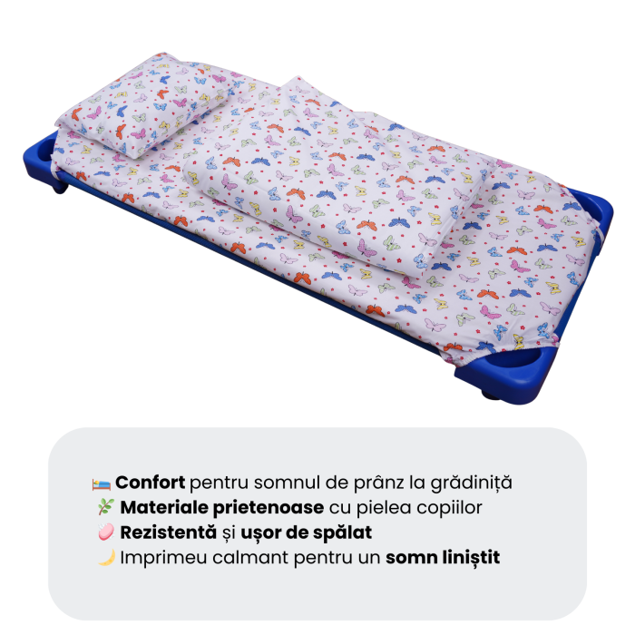 Pachet Set lenjerie 3 piese model fluturasi patut stivuibil + saltea patut stivuibil + protectie impermeabila [3]