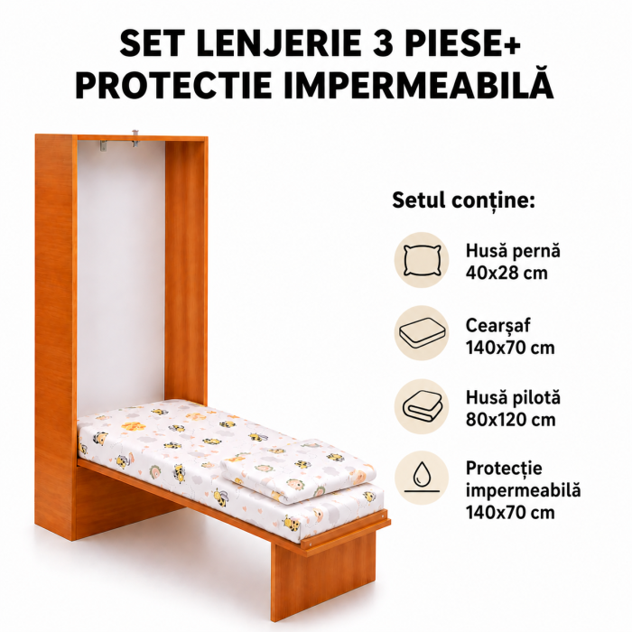 Pachet Set lenjerie 3 piese patut incastrabil albinute + protectie impermeabila [2]
