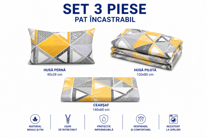 Pachet Set lenjerie 3 piese patut incastrabil forme geometrice + protectie impermeabila [2]