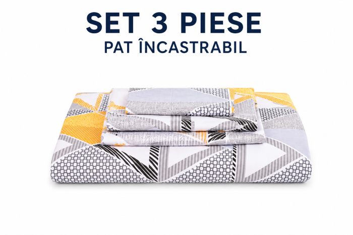 Pachet Set lenjerie 3 piese patut incastrabil forme geometrice + protectie impermeabila [4]