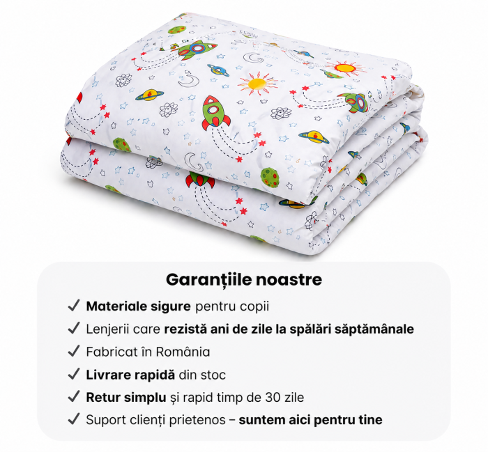 Pachet Set lenjerie 3 piese patut incastrabil rachete + protectie impermeabila [4]