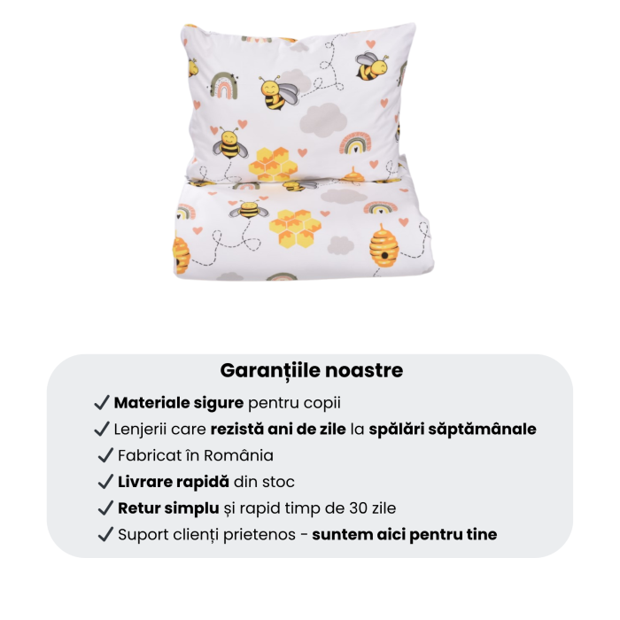 Pachet Set lenjerie 3 piese patut stivuibil 131x55x3 cm, bumbac 100% model albinute+ protectie impermeabila [5]