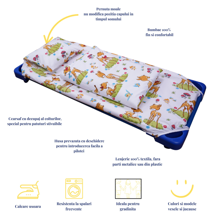 Pachet Set lenjerie 3 piese patut stivuibil model caprioare + protectie impermeabila - Paturica fermecata [4]