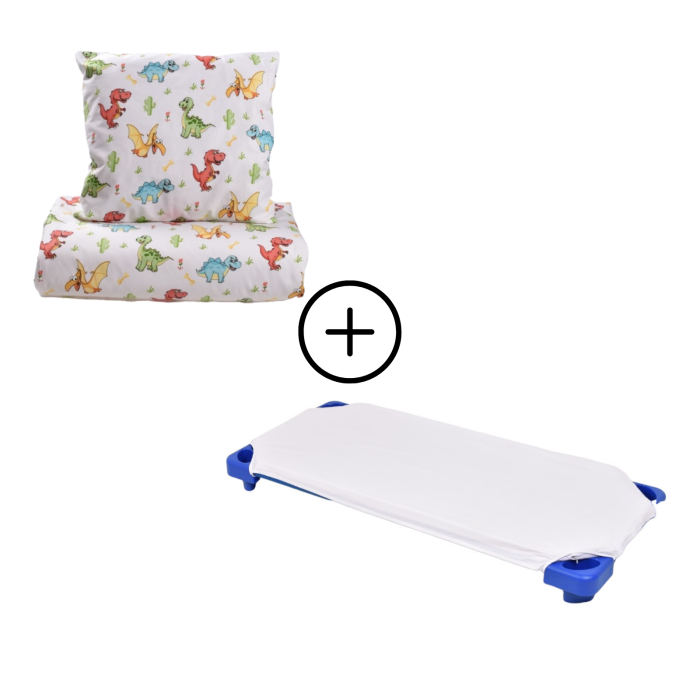 Pachet Set lenjerie 3 piese patut stivuibil model dinozauri + protectie impermeabila [2]
