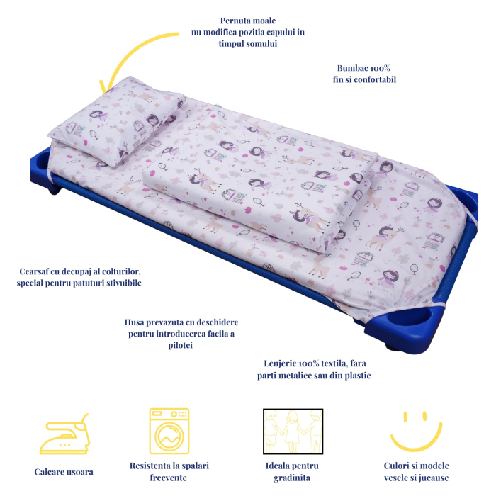 Pachet Set lenjerie 3 piese patut stivuibil model fetite + protectie impermeabila - Paturica fermecata [4]