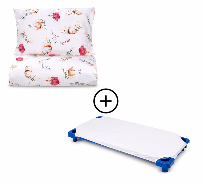 Pachet Set lenjerie 3 piese patut stivuibil model flori de bumbac + protectie impermeabila - Paturica fermecata [2]