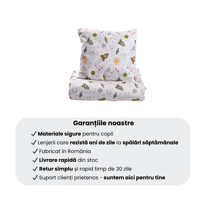Pachet Set lenjerie 3 piese bumbac 100%, pătuț stivuibil model rachete + protecție impermeabilă [5]