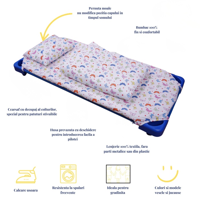 Pachet Set lenjerie 5 piese model Fluturasi patut stivuibil  + saltea patut stivuibil - Paturica fermecata [2]