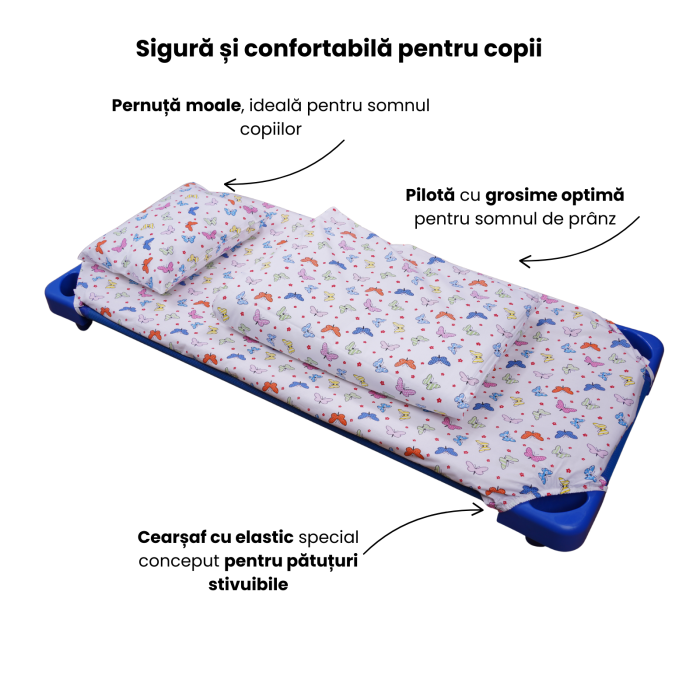 Pachet Set lenjerie 5 piese model fluturasi patut stivuibil + saltea patut stivuibil + protectie impermeabila [2]