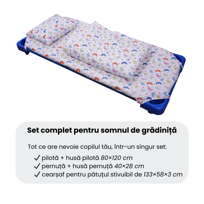 Pachet Set lenjerie 5 piese model fluturasi patut stivuibil + saltea patut stivuibil + protectie impermeabila [4]