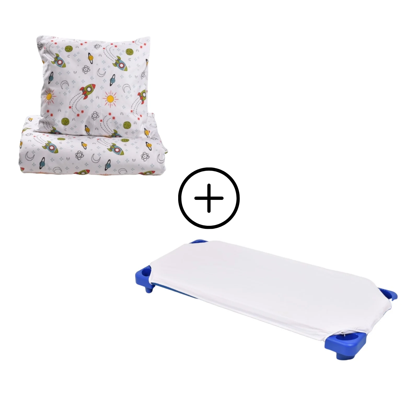 Pachet Set lenjerie 5 piese model rachete patut stivuibil + saltea patut stivuibil + protectie impermeabila [3]