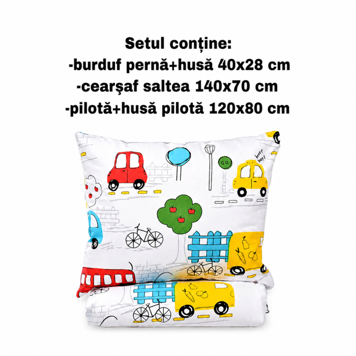 Pachet Set lenjerie 5 piese patut incastrabil masinute + protectie impermeabila [2]