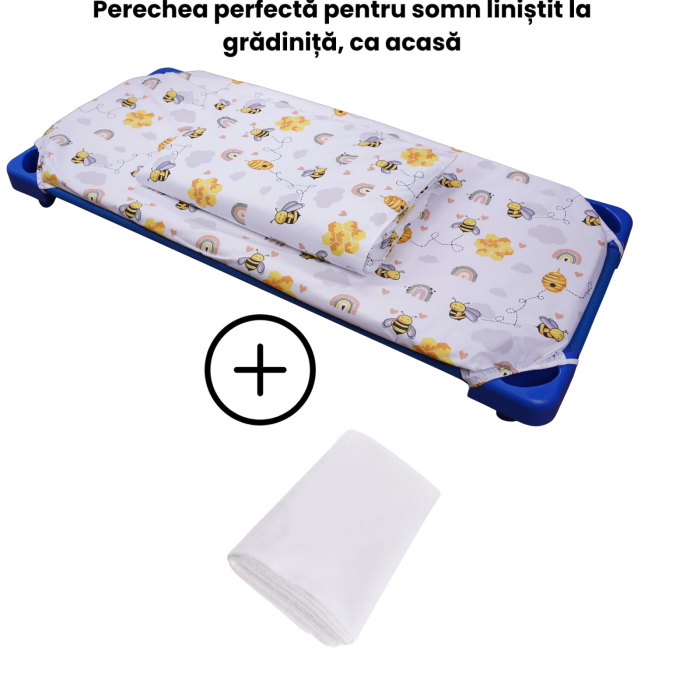 Pachet Set lenjerie 5 piese patut stivuibil model albinute + protectie impermeabila - Paturica fermecata [5]
